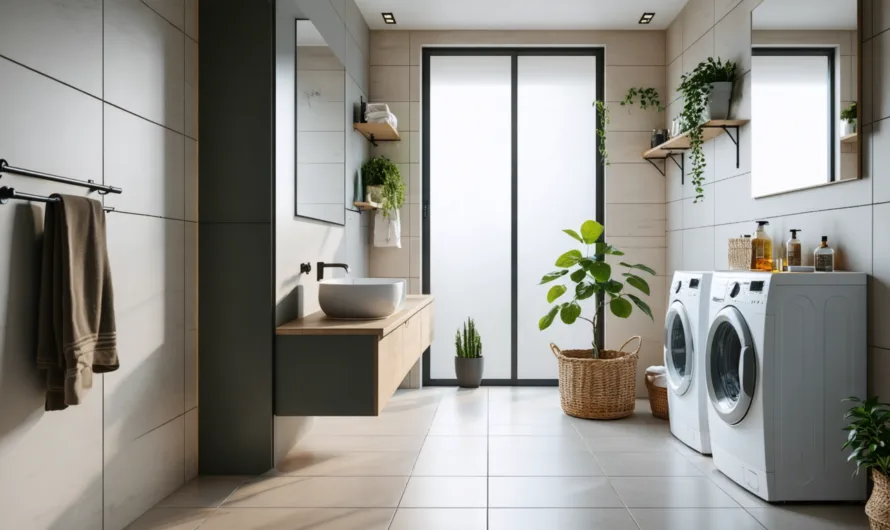 Aménager une salle de bain en longueur : conseils pour positionner colonne, vasque et panier à linge